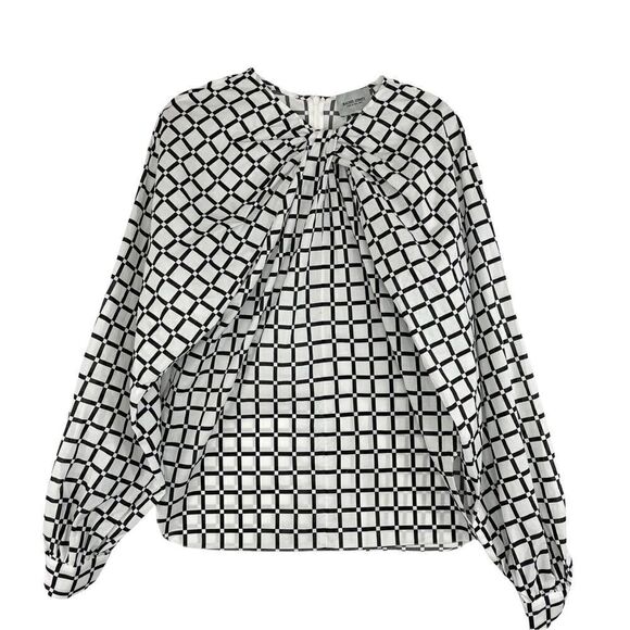 Rachel Comey window pane plaid cotton knot‎ front balloon sleeves blouse Sz 2 - Picture 1 of 7